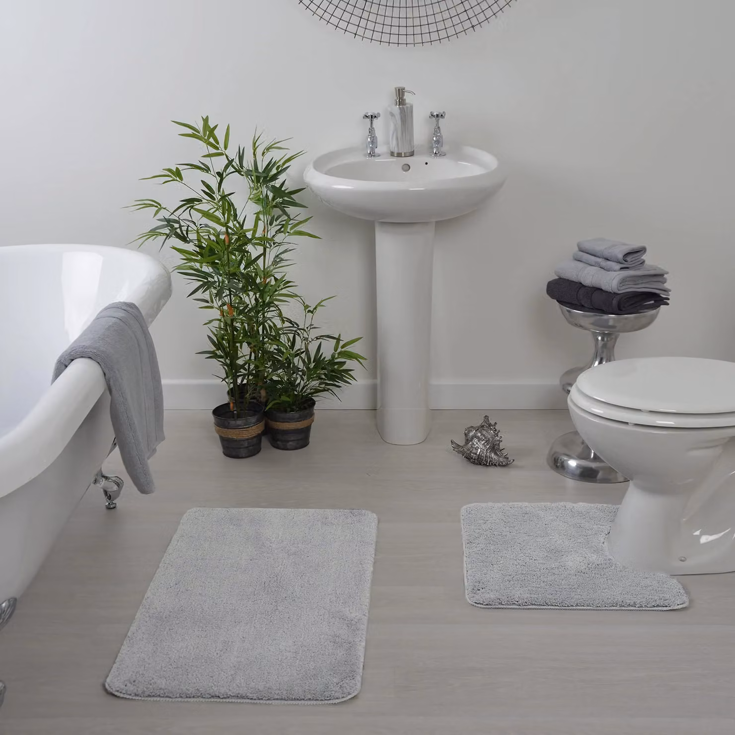 Allure Bath Fashions Non-Slip Microfibre Bath Mat and WC Pedestal Mat Set in Light Grey – 2