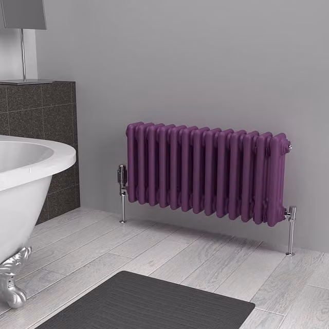 Lux Heat Horizontal 3-Column Steel Radiator in Purple, H: 60.5 cm, W: 30 cm, D: 40.6 cm