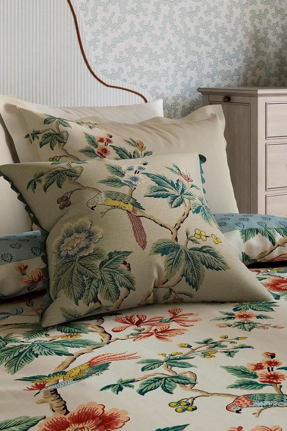 Sanderson Lophura Floral Cotton Square Cushion, Blue and Multicolour, W/D/H: 45 x 45 x 45 cm – 2