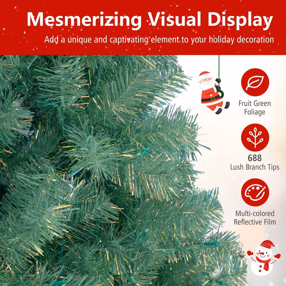 Costway 6ft Green Artificial Hinged Christmas Tree with 688 Branch Tips – 6