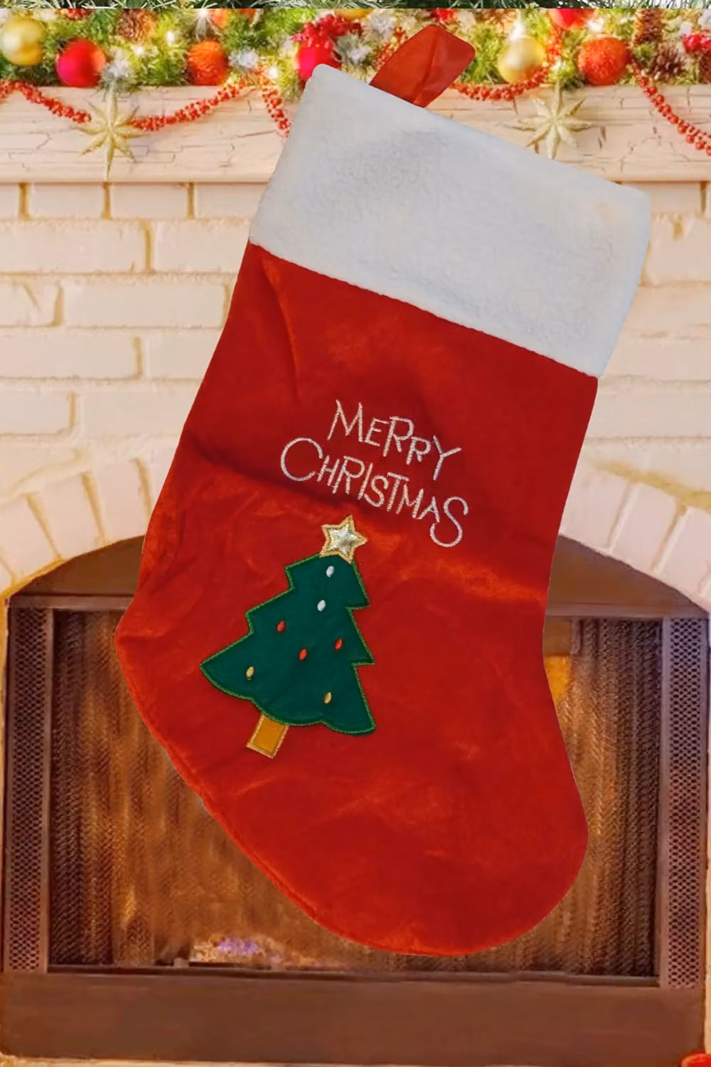 Neel Blue Red Velvet Christmas Stocking with Embroidered Xmas Tree and Merry Christmas Design in Blue, Red and White – 2