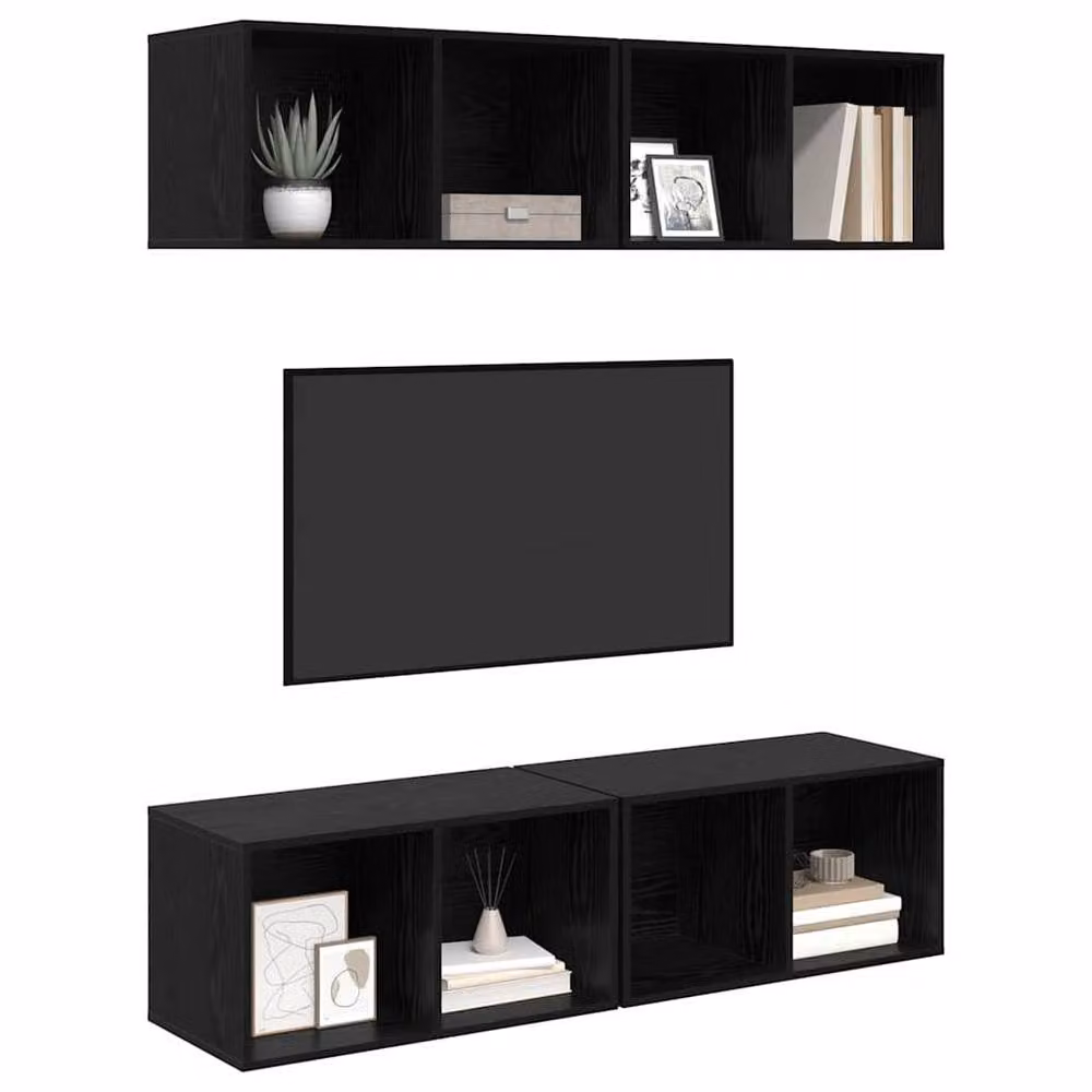 Berkfield Home 4-Piece Wall TV Cabinet in Black Oak, W/D/H: 37 x 37 x 72 cm – 2