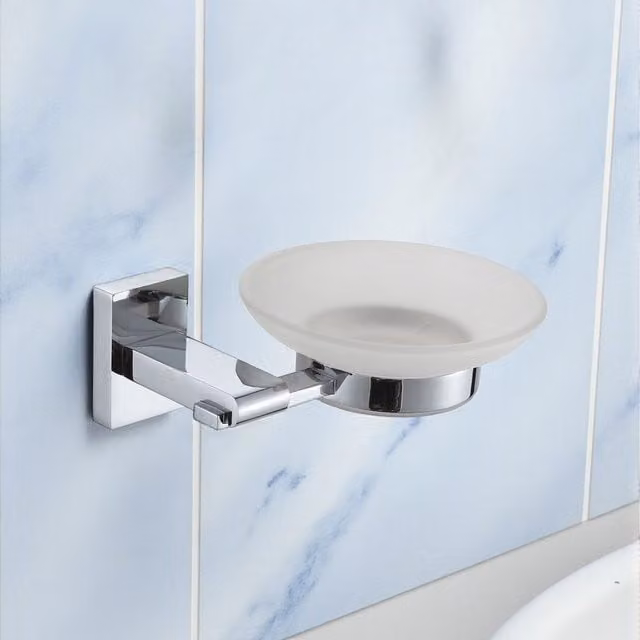 Showerdrape Unity Wall Mounted Silver Stainless Steel and Glass Soap Dish