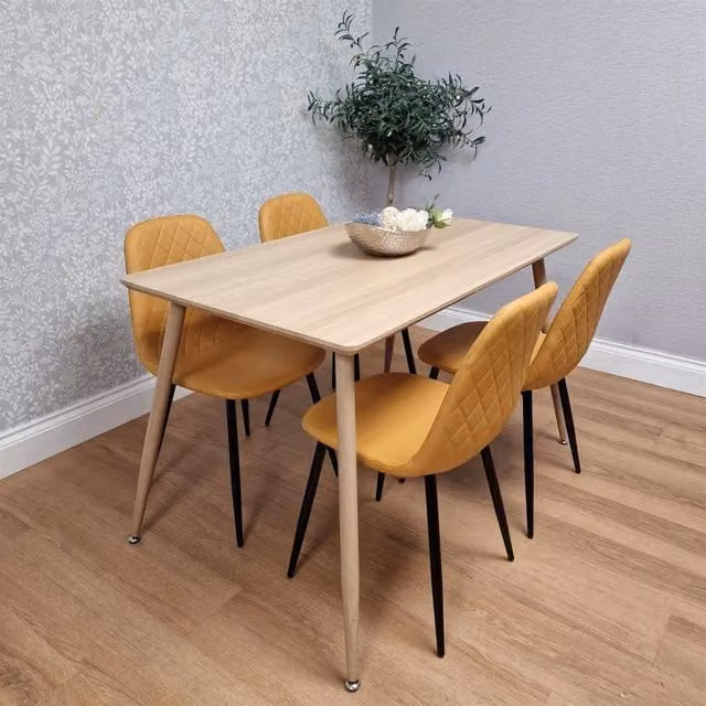 KOSY KOALA Modern Dining Set with Rectangular Table and 4 Chairs in Beige, Yellow and Brown, W/D/H: 120 x 70 x 75 cm