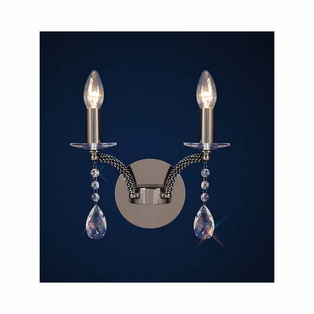 Netlighting Fiore 2-Light Switched Wall Lamp in Black Chrome and Silver Crystal – 2