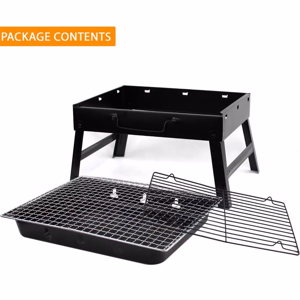 Crystals Portable Folding Charcoal BBQ Grill in Black, Medium Tabletop Enamelled Steel Barbecue, W/D/H: 36.0 x 27.0 x 20.0 cm – 4
