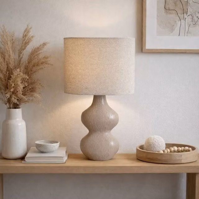 Pagazzi Stephanie Beige Resin Table Lamp with Fabric Shade – 1