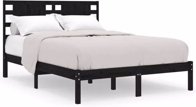 Berkfield Home Black Solid Wood Pine Bed Frame W/D/H: 200 x 200 cm