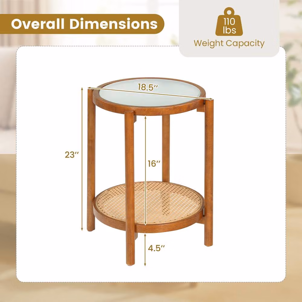 Gymax 2-Tier Round Boho Side Table in Brown Acacia Wood and Glass – 2
