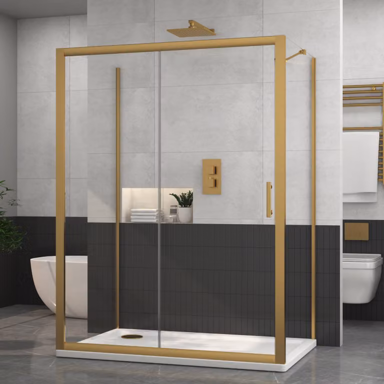 Royal Bathrooms Venice 3-Sided Rectangular Sliding Door Shower Enclosure with 6mm Glass, Gold/Brushed Brass, W: 120 cm, D: 70 cm