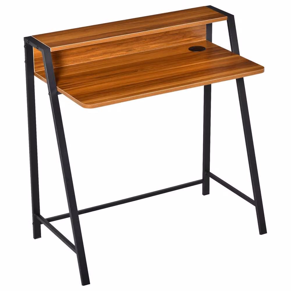 Rolipo Writing Desk in Walnut with Storage Shelf, W: 84 cm, D: 45 cm – 2