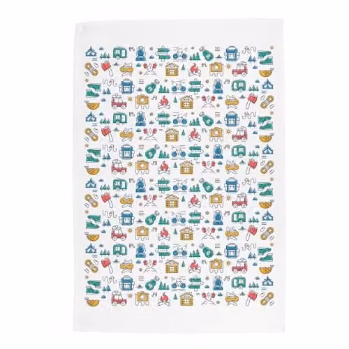 Purely Home Scout Adventures Tea Towel in Multicolour and White, W: 67 cm x H: 45 cm