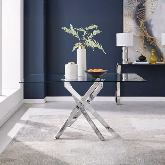 FurnitureboxUK Leonardo 6-Seater Modern Rectangular Glass and Metal Dining Table in Silver and Grey