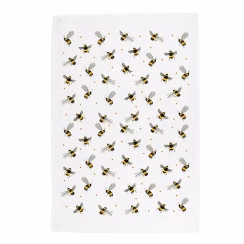 Purely Home Scattered Bees Tea Towel in Multicolour and White, W: 67 cm, H: 45 cm