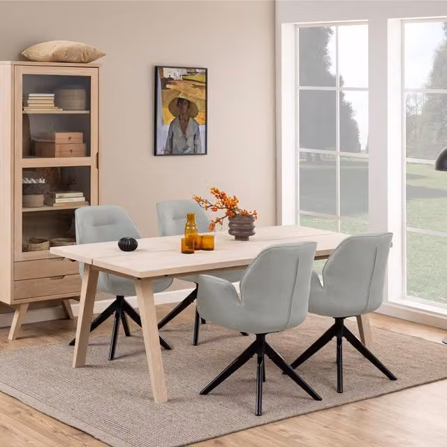 Furniture To Go Scandinavian Rectangular Extendable Dining Table in White Oak and Beige