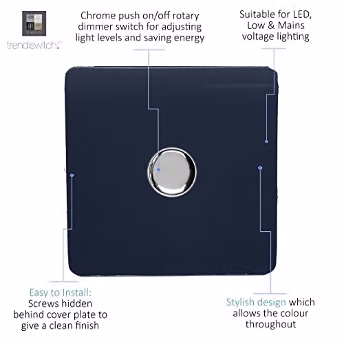 Trendi Modern LED Dimmer Switch 1 Gang 2 Way Blue – 3