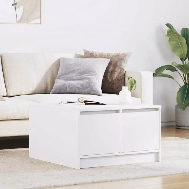 Berkfield Home White Coffee Table with Drawers W/D/H: 70.5 x 70 x 40 cm
