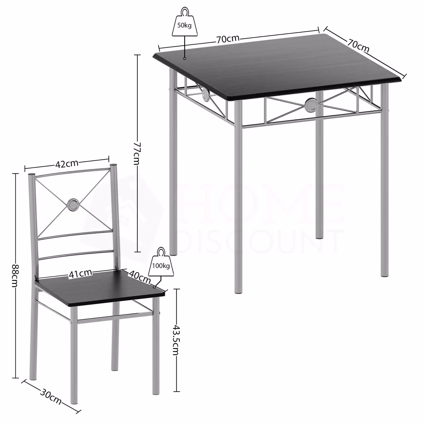Home Discount Vida Designs Roslyn Modern 2 Seater Dining Table and 2 Chairs Set in Black – 2