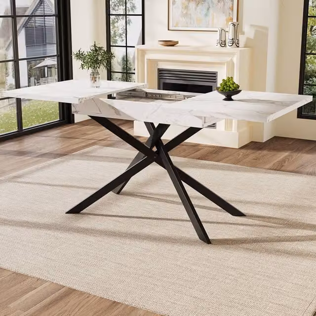 BTM Extendable Rectangular Dining Table in White and Black, W/D/H: 120 x 80 x 76.5 cm – 1