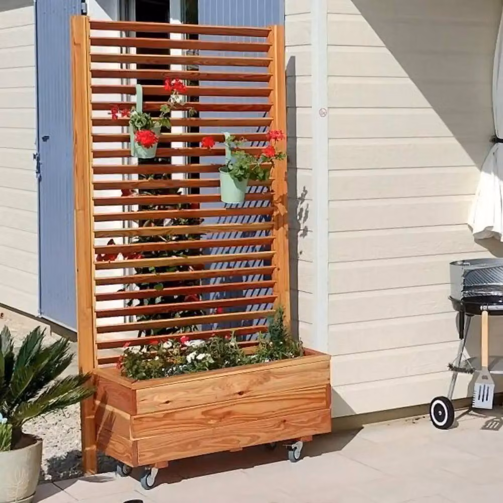 Jagram Garden Buildings Venetian Larch Garden Planter Tub in Brown, W: 43 cm, D: 59 cm, H: 121 cm – 3