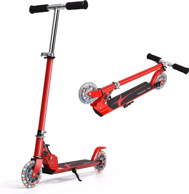 Costway Kids Foldable Aluminum Scooter with Light and Sound, Height Adjustable, Red