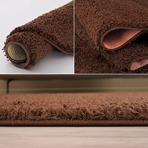 THE RUGS Brown Plain Shaggy Round Rug, Diameter: 120 cm – 4