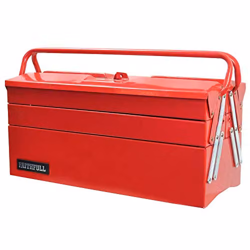 Faithfull FAITBC519 Metal Cantilever 5 Tray Tool Box in Red and Silver, W: 49.5 cm