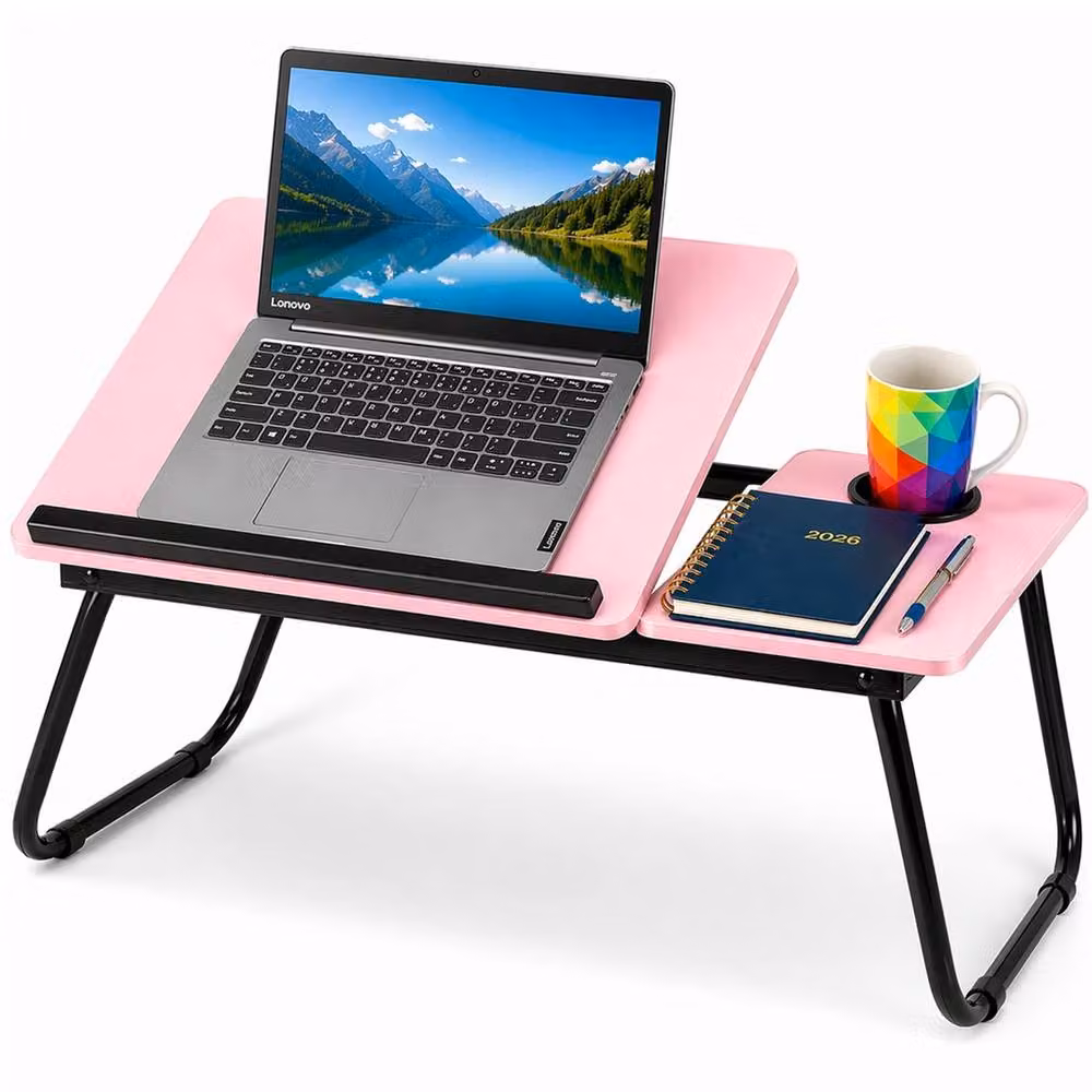 FLAVORA Pink Foldable Laptop Table with Adjustable Tilting Top and Height Adjustment – 2