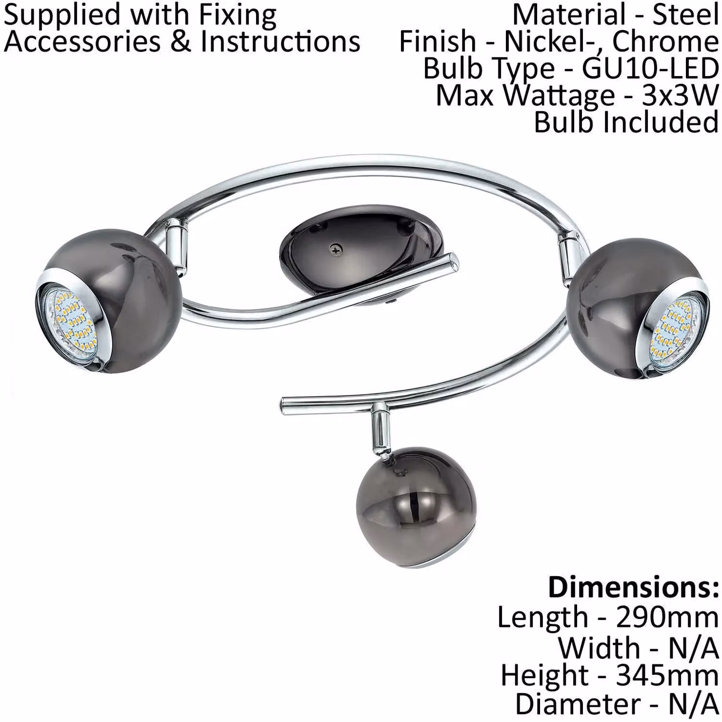 Loops Adjustable Round Metal Ceiling Spot Light and 2x Matching Wall Lights in Silver Chrome – 2