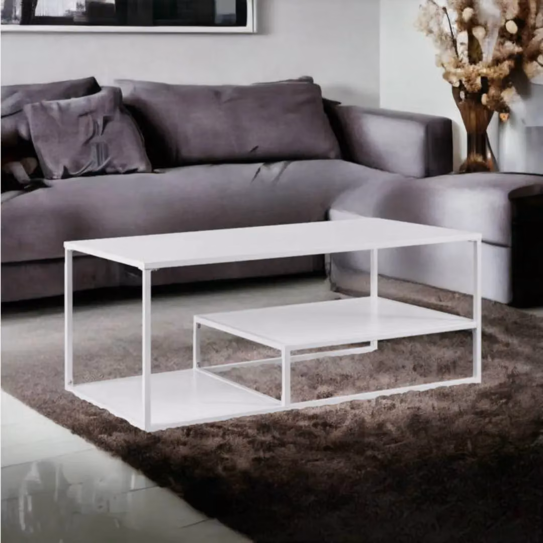 EONLION Modern Rectangular Tiered Coffee Table in White with Metal and Wood Finish – 3