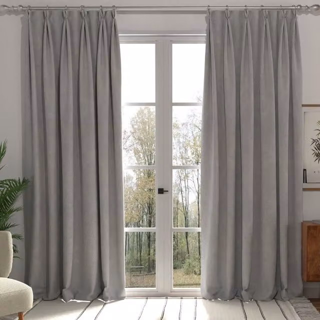 Terrys Made to Measure Hopsack Blackout Fabric Curtain Panel in Beige or Grey with Pencil Pleat Tape