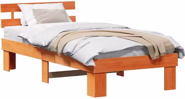 Berkfield Home Modern Solid Wood Pine Bed Frame with Headboard, Wax Brown, W/D/H: 190 x 75 x 78 cm – 1