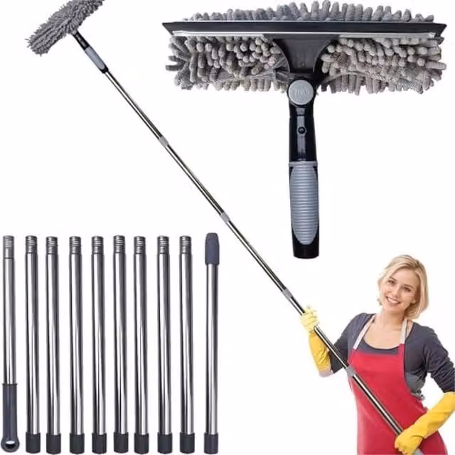 Nordara 4.5m Telescopic Window Cleaner and Extendable Glass Squeegee Kit with Microfibre Head and Scraper, Grey