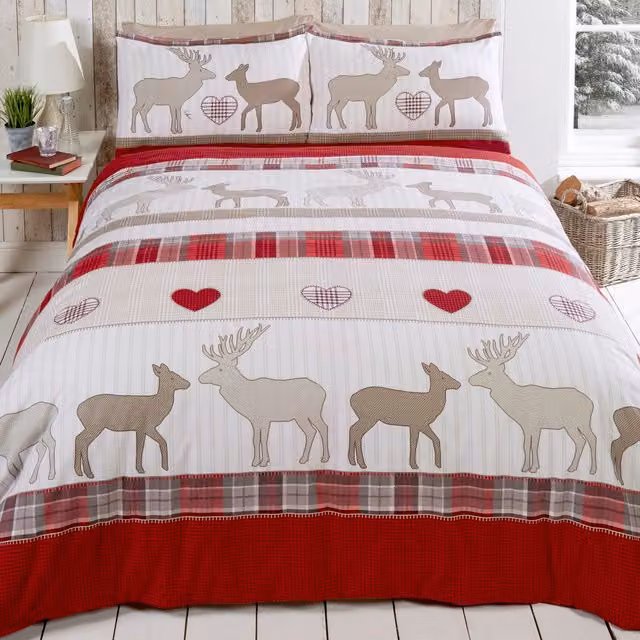 Rapport Home St Andrews Red Checked Cotton Reversible Duvet Set and Pillowcase, W: 200 cm x D: 200 cm