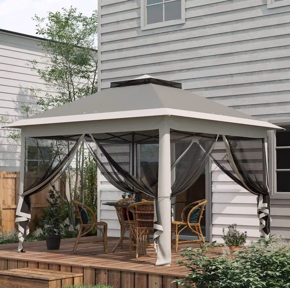 STILVORA Pop-Up Canopy Tent with Mesh Sidewalls in Grey, W/D/H: 330 x 330 x 288 cm – 2