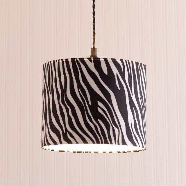 ValueLights Oasis Small Zebra Print Metallic Inner Ceiling Drum Lamp Shade and LED Bulb in Black and Chrome
