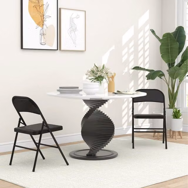 HOMCOM Set of 2 Black Padded Folding Metal Dining Chairs with Synthetic Leather Upholstery