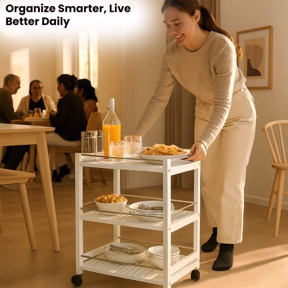 EONLION 3-Tier Metal Kitchen Storage Trolley in White – 3