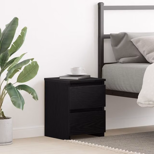 Berkfield Home Black Oak Bedside Cabinet with Drawers W/D/H: 30 x 30 x 40 cm