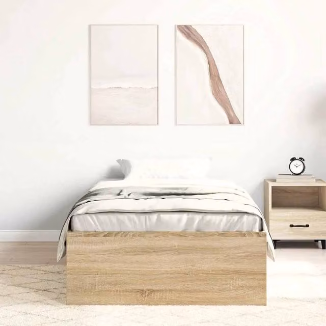 Berkfield Home Modern Single Bed Frame in Sonoma Oak and Beige, W/D/H: 90 x 190 cm