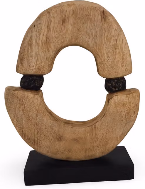 North Interiors Orbit Form Abstract Modern Wood Sculpture in Brown and Orange