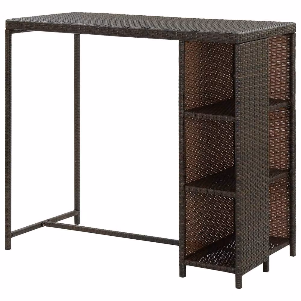 Berkfield Home Bar Table with Storage Rack in Brown Poly Rattan, W/D/H: 120 x 60 x 110 cm – 3