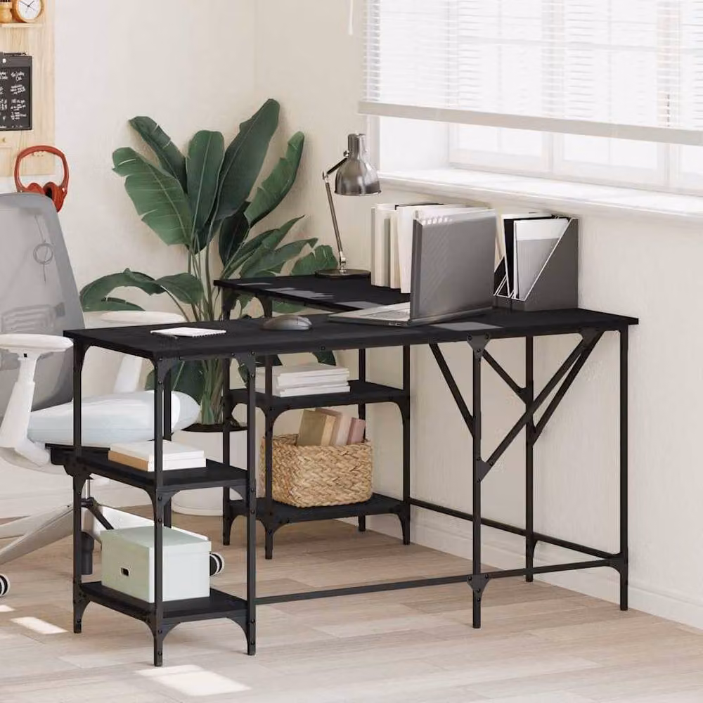 Berkfield Home Decorative Black Square Desk in Engineered Wood, W/D/H: 139 x 139 x 75 cm – 2