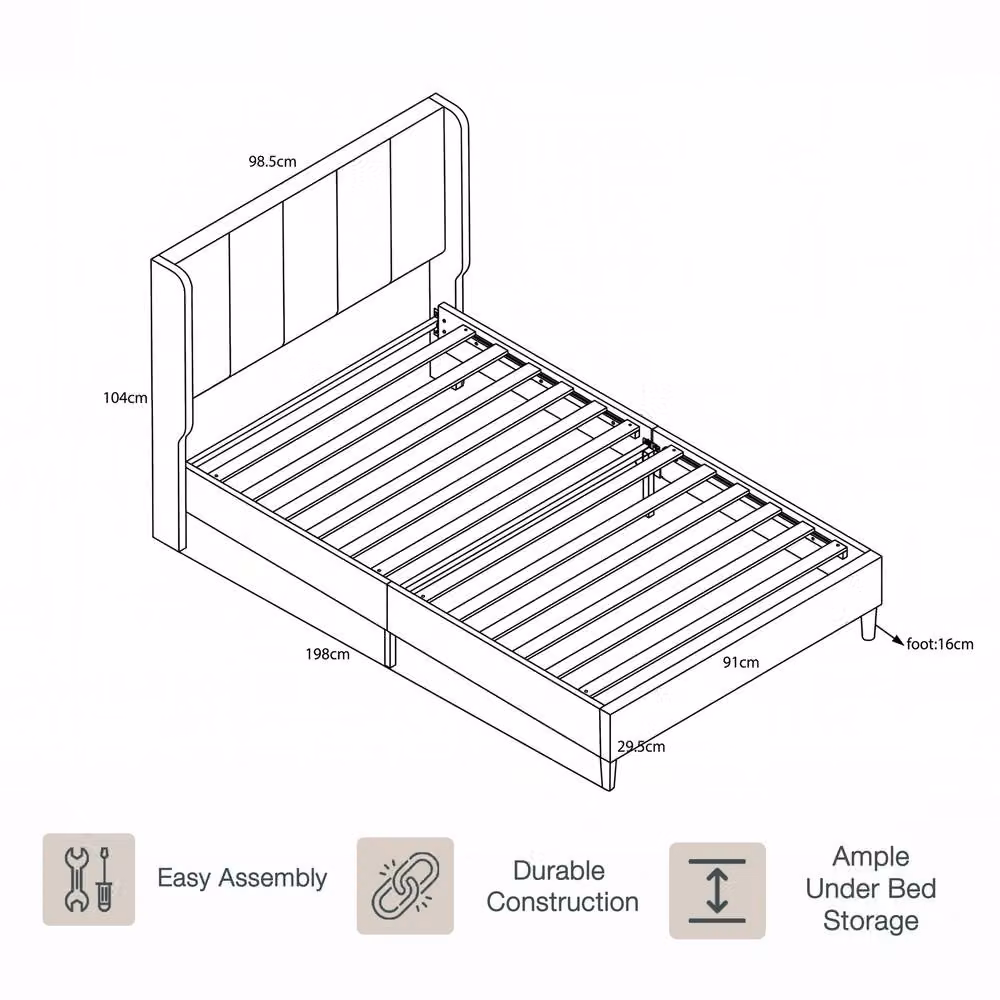 Vida Designs Vianna Fabric Bed Frame in Light Grey, Double Size (140 x 200 cm) – 2