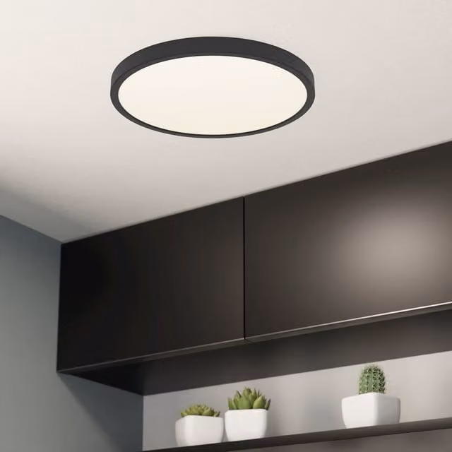 Eglo Fueva 6 Ultra-Slim Round LED Surface-Mounted Ceiling Light, Black