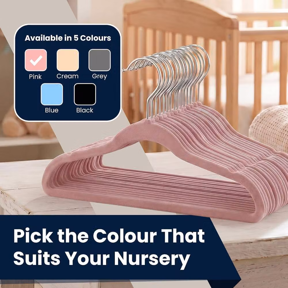 Sasha Morel Pink Velvet Baby Clothes Hangers with Swivel Hooks, 30 Pack – 8
