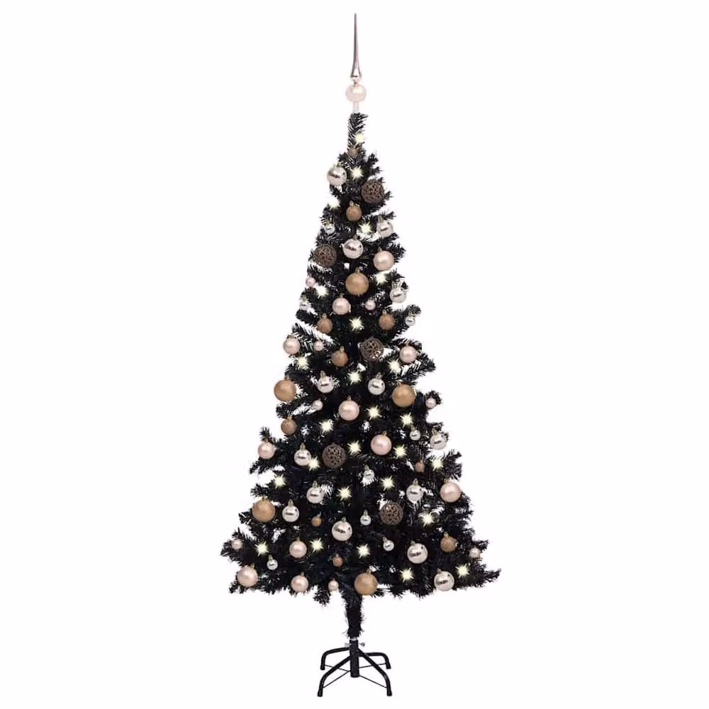 Berkfield Home Beautiful Artificial Pre-lit Christmas Tree with Black and Gold Ball Set, H 180 cm x W 93 cm x D 93 cm – 2