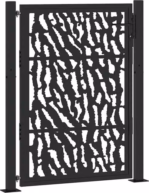 Berkfield Home Black Steel Garden Gate with Trace Design, W: 105 cm, H: 130 cm – 1