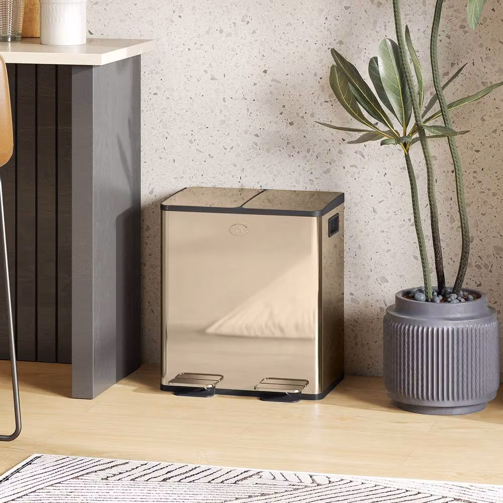 STILVORA 40L Dual Kitchen Bin with Pedal Lid in Gold Stainless Steel – 2