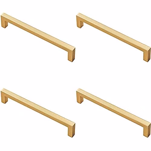 Loops 4 Pack Square Block Bar Pull Handles in Brushed Brass, 170 x 10 mm with 160 mm Fixing Centres